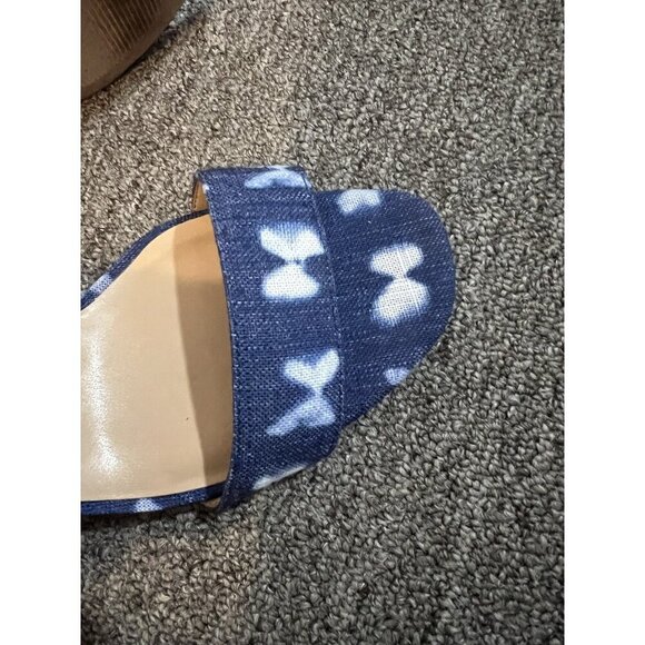 Ann Taylor Tie Dye Block Sandals Chambray Blue White Open Toe Strap Size 10 - Picture 8 of 8